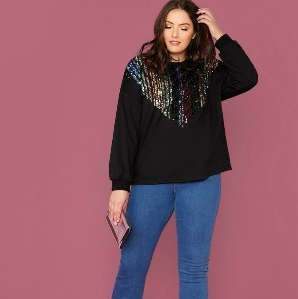 SHEIN Crew Neck Sequin Sweater - Picture 3 of 12
